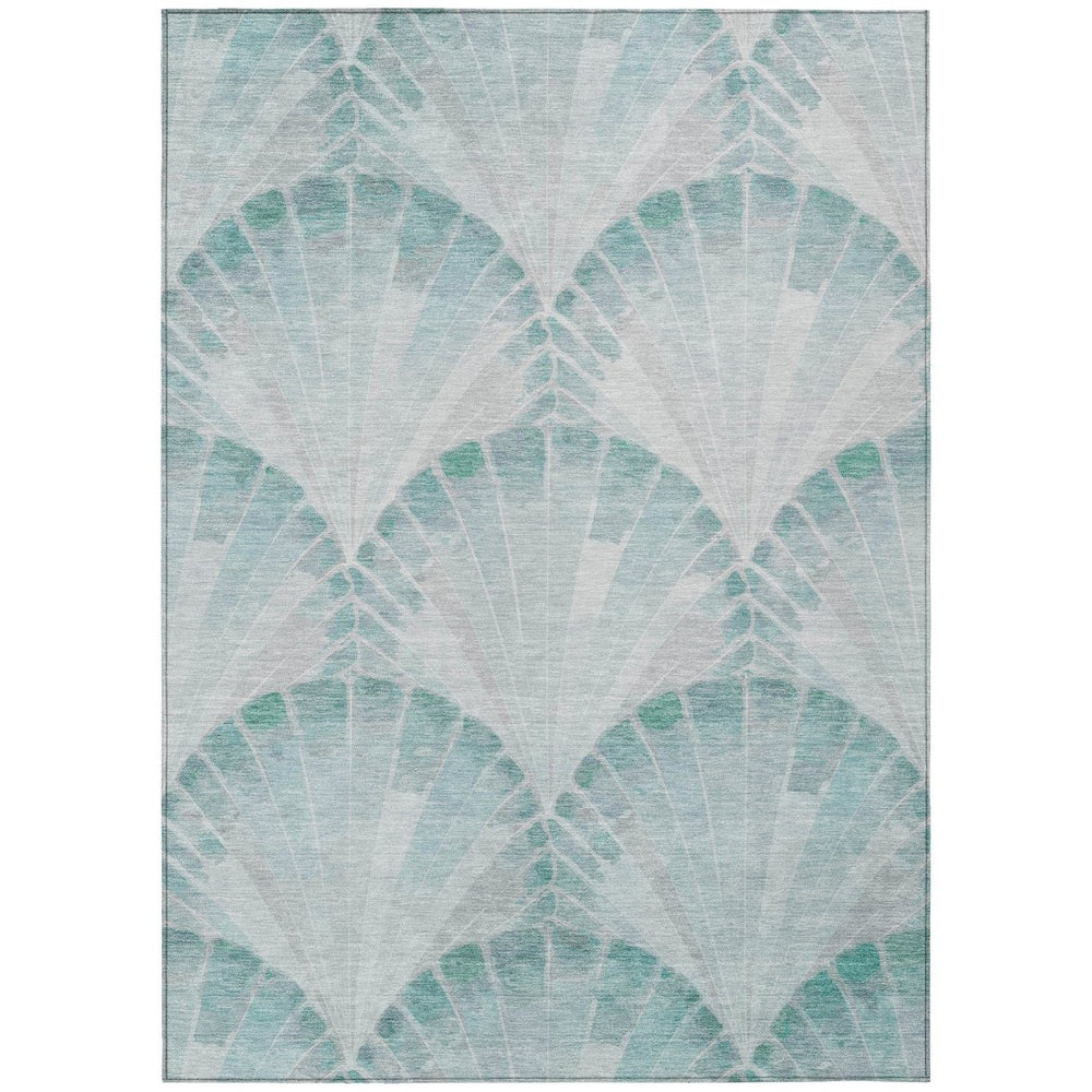 HomeRoots 9' X 12' Teal Blue Seashell Indoor Outdoor Area Rug - Durable, Washable, Coastal Charm for Any Space 690583