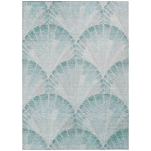 HomeRoots 9' X 12' Teal Blue Seashell Indoor Outdoor Area Rug - Durable, Washable, Coastal Charm for Any Space 690583