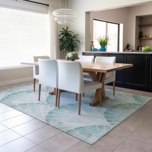 HomeRoots 9' X 12' Teal Blue Seashell Indoor Outdoor Area Rug - Durable, Washable, Coastal Charm for Any Space 690583
