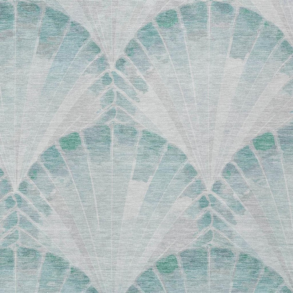 HomeRoots 10' X 14' Coastal Teal Blue Seashell Area Rug - Washable, Durable, Indoor/Outdoor Charm for Any Space 690584