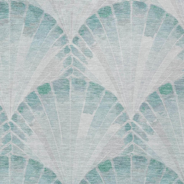 HomeRoots 10' X 14' Coastal Teal Blue Seashell Area Rug - Washable, Durable, Indoor/Outdoor Charm for Any Space 690584