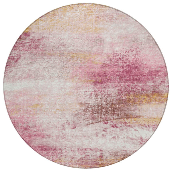 HomeRoots 8' Blush Gold & Ivory Round Abstract Area Rug - Stylish, Washable, Durable for Indoor & Outdoor Use! 690587