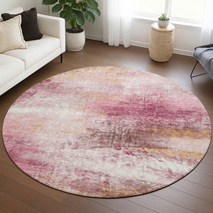 HomeRoots 8' Blush Gold & Ivory Round Abstract Area Rug - Stylish, Washable, Durable for Indoor & Outdoor Use! 690587
