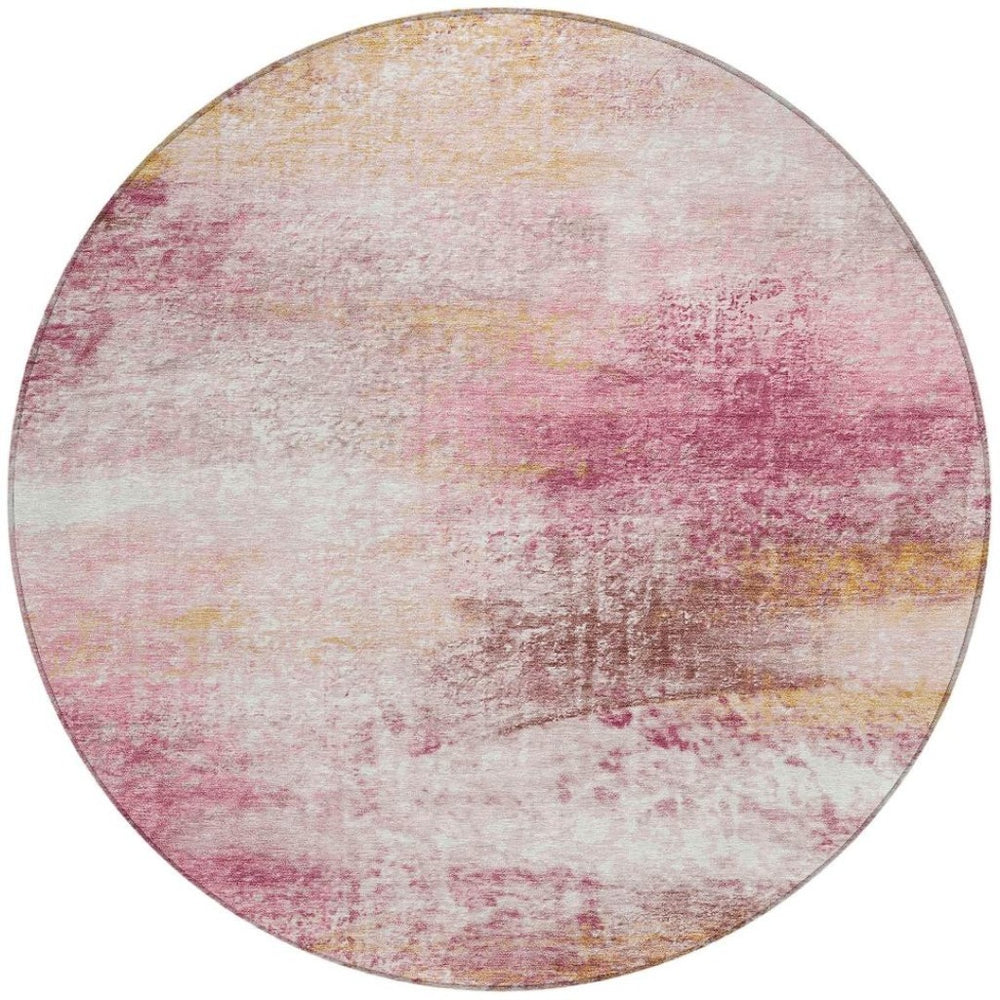 HomeRoots 8' Blush Gold & Ivory Round Abstract Area Rug - Stylish, Washable, Durable for Indoor & Outdoor Use! 690587