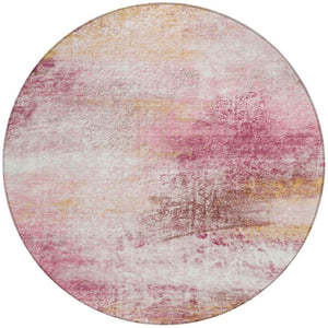 HomeRoots 8' Blush Gold & Ivory Round Abstract Area Rug - Stylish, Washable, Durable for Indoor & Outdoor Use! 690587