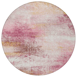 HomeRoots 8' Blush Gold & Ivory Round Abstract Area Rug - Stylish, Washable, Durable for Indoor & Outdoor Use! 690587