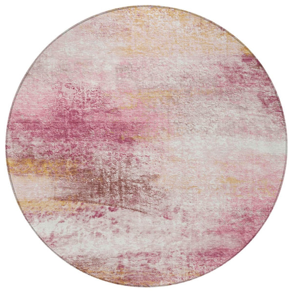 HomeRoots 8' Blush Gold & Ivory Round Abstract Area Rug - Stylish, Washable, Durable for Indoor & Outdoor Use! 690587