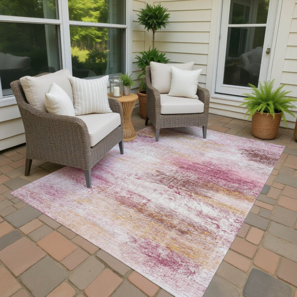 HomeRoots 10' Blush Gold & Ivory Abstract Area Rug - Washable, Durable, Indoor/Outdoor, Stylish Design, 10x14 690590