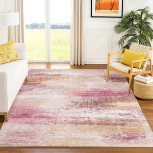 HomeRoots 10' Blush Gold & Ivory Abstract Area Rug - Washable, Durable, Indoor/Outdoor, Stylish Design, 10x14 690590