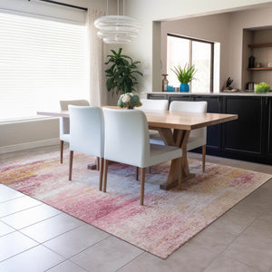 HomeRoots 10' Blush Gold & Ivory Abstract Area Rug - Washable, Durable, Indoor/Outdoor, Stylish Design, 10x14 690590