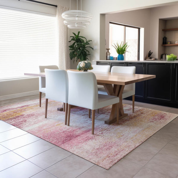 HomeRoots 10' Blush Gold & Ivory Abstract Area Rug - Washable, Durable, Indoor/Outdoor, Stylish Design, 10x14 690590