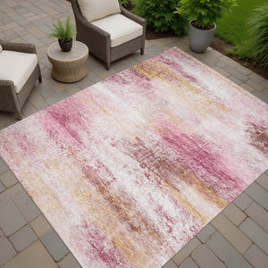 HomeRoots 10' Blush Gold & Ivory Abstract Area Rug - Washable, Durable, Indoor/Outdoor, Stylish Design, 10x14 690590
