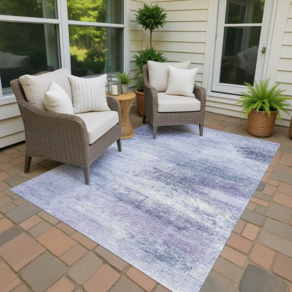 HomeRoots 5' X 8' Stylish Lavender Blue & Ivory Abstract Machine-Washable Area Rug for Indoor & Outdoor Use 690592