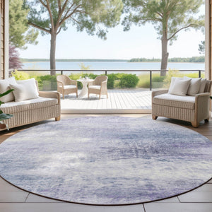 HomeRoots 8' Round Abstract Area Rug in Lavender, Blue & Ivory - Stylish, Washable for Indoor/Outdoor Use! 690593