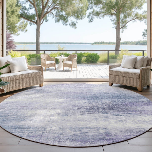 HomeRoots 8' Round Abstract Area Rug in Lavender, Blue & Ivory - Stylish, Washable for Indoor/Outdoor Use! 690593
