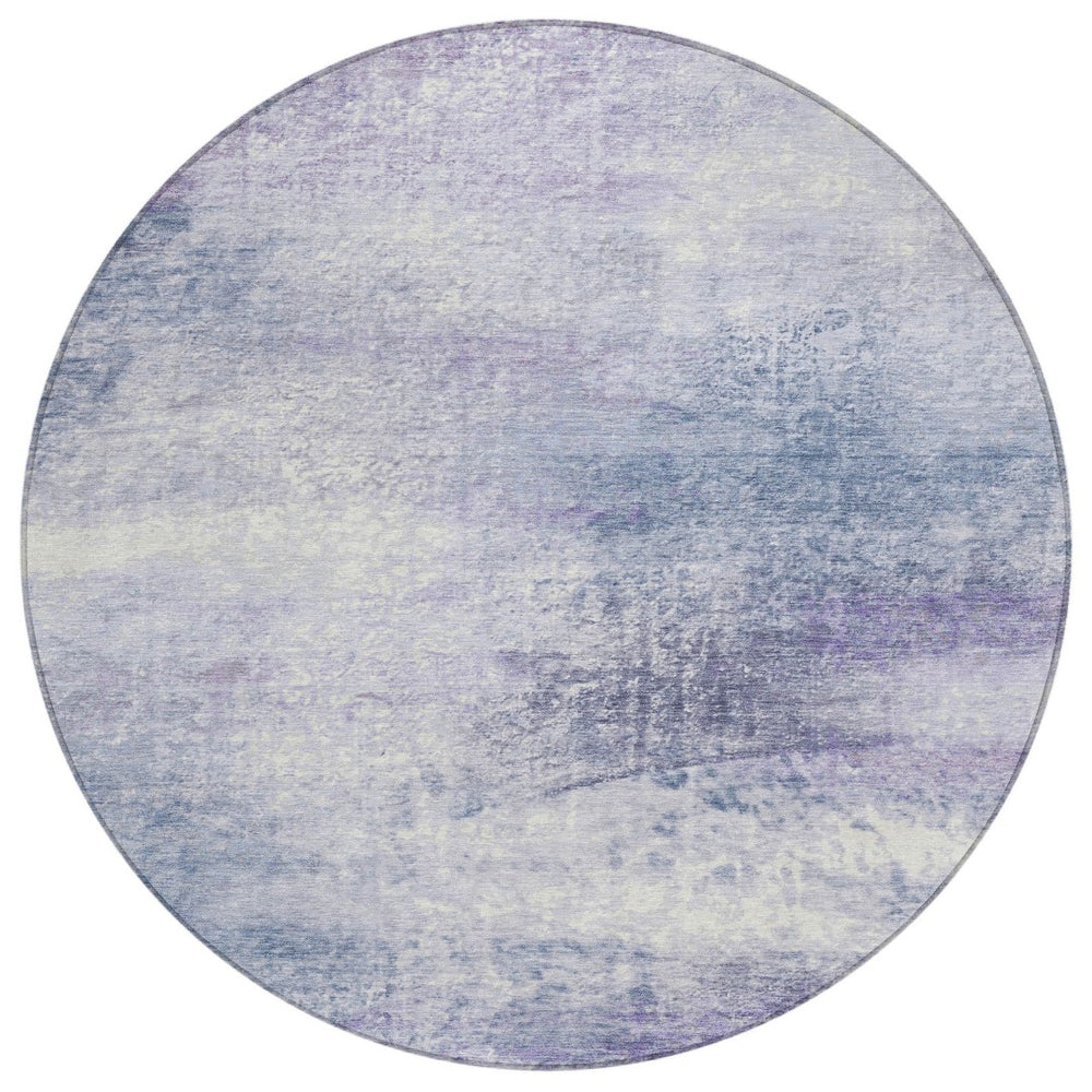 HomeRoots 8' Round Abstract Area Rug in Lavender, Blue & Ivory - Stylish, Washable for Indoor/Outdoor Use! 690593
