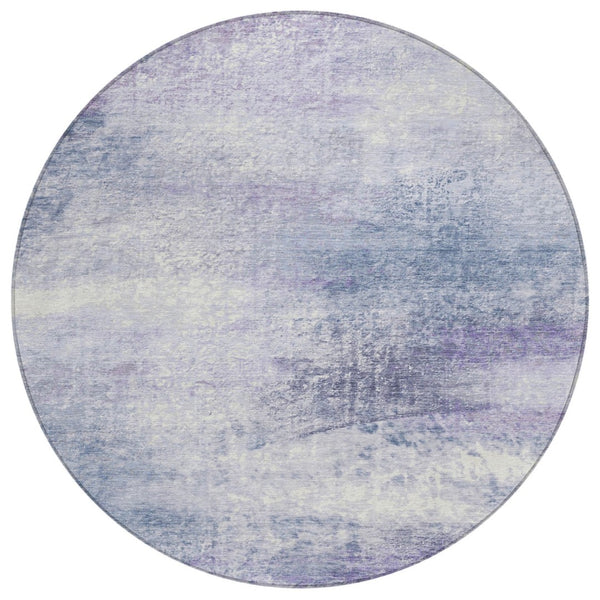 HomeRoots 8' Round Abstract Area Rug in Lavender, Blue & Ivory - Stylish, Washable for Indoor/Outdoor Use! 690593