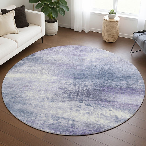 HomeRoots 8' Round Abstract Area Rug in Lavender, Blue & Ivory - Stylish, Washable for Indoor/Outdoor Use! 690593