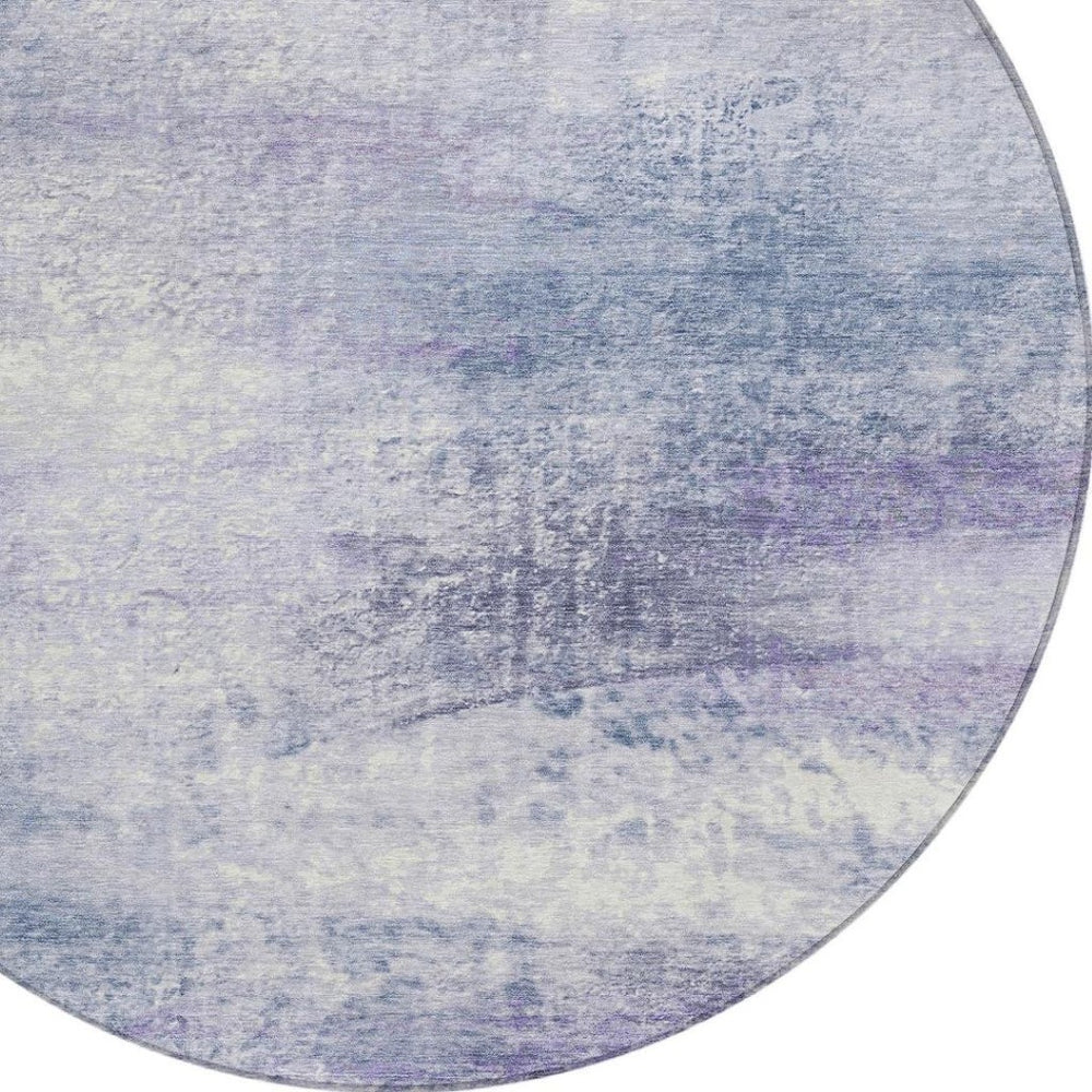 HomeRoots 8' Round Abstract Area Rug in Lavender, Blue & Ivory - Stylish, Washable for Indoor/Outdoor Use! 690593