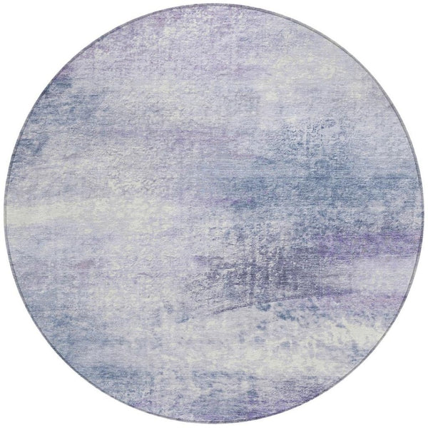 HomeRoots 8' Round Abstract Area Rug in Lavender, Blue & Ivory - Stylish, Washable for Indoor/Outdoor Use! 690593