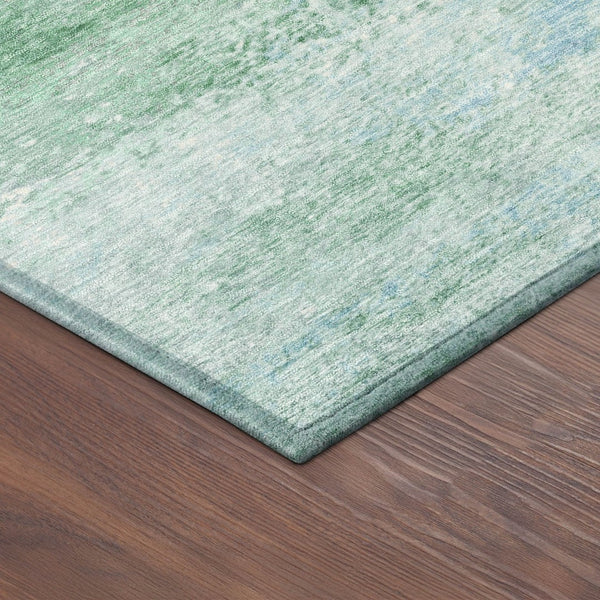 HomeRoots 8' Round Abstract Area Rug in Mint Green, Teal & Ivory - Washable, Durable for Indoor/Outdoor Use 690599