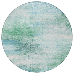 HomeRoots 8' Round Abstract Area Rug in Mint Green, Teal & Ivory - Washable, Durable for Indoor/Outdoor Use 690599
