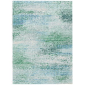 HomeRoots 9' X 12' Washable Mint Green, Teal, and Ivory Abstract Area Rug for Indoor & Outdoor Spaces 690601