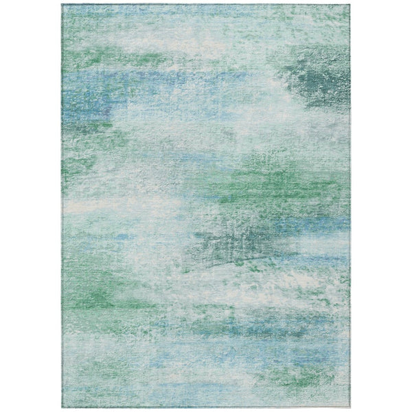 HomeRoots 9' X 12' Washable Mint Green, Teal, and Ivory Abstract Area Rug for Indoor & Outdoor Spaces 690601