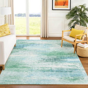 HomeRoots 9' X 12' Washable Mint Green, Teal, and Ivory Abstract Area Rug for Indoor & Outdoor Spaces 690601