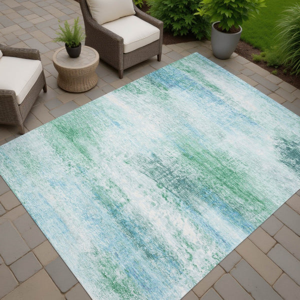 HomeRoots 9' X 12' Washable Mint Green, Teal, and Ivory Abstract Area Rug for Indoor & Outdoor Spaces 690601