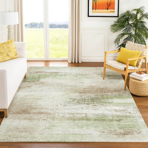 HomeRoots 5' X 8' Abstract Washable Area Rug in Tan, Green & Beige - Versatile Indoor/Outdoor Design & Easy Care 690604
