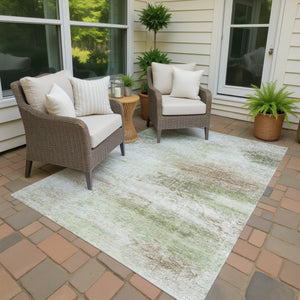 HomeRoots 9' Washable Tan, Green & Beige Abstract Rug - Durable Indoor/Outdoor Design for High-Traffic Areas 690607