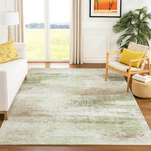 HomeRoots 9' Washable Tan, Green & Beige Abstract Rug - Durable Indoor/Outdoor Design for High-Traffic Areas 690607
