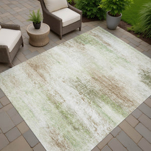 HomeRoots 9' Washable Tan, Green & Beige Abstract Rug - Durable Indoor/Outdoor Design for High-Traffic Areas 690607