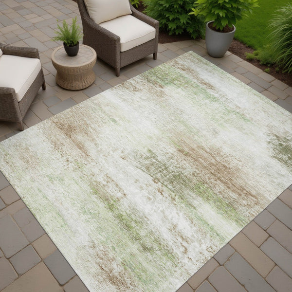 HomeRoots 9' Washable Tan, Green & Beige Abstract Rug - Durable Indoor/Outdoor Design for High-Traffic Areas 690607