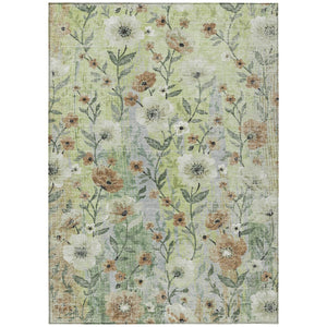 HomeRoots 5' Floral Washable Area Rug in Artichoke Green, Brown & Ivory - Durable Indoor/Outdoor Charm! 690610