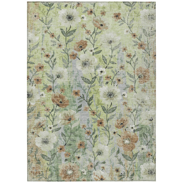 HomeRoots 5' Floral Washable Area Rug in Artichoke Green, Brown & Ivory - Durable Indoor/Outdoor Charm! 690610