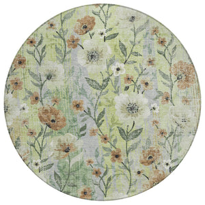 HomeRoots 8' Timeless Floral Artichoke Green Round Area Rug - Washable, Durable for Indoor & Outdoor Spaces 690611