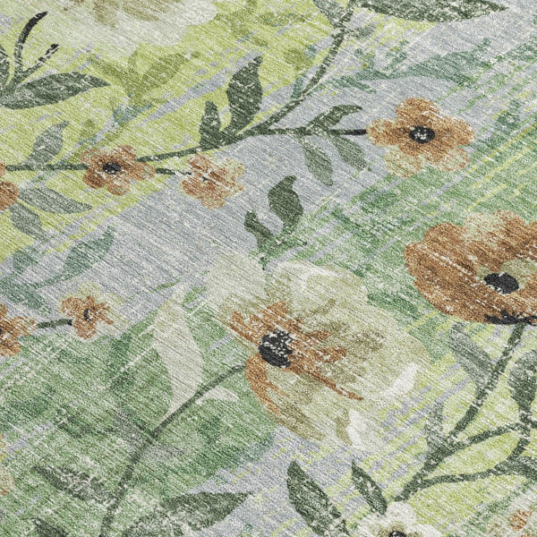 HomeRoots 9' Durable Floral Area Rug in Artichoke Green, Brown & Ivory - Washable for Indoor/Outdoor Use! 690613