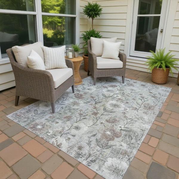 HomeRoots 5' X 8' Beige Sage And Brown Floral Area Rug - Durable, Washable, Stylish for Indoor & Outdoor Use 690616