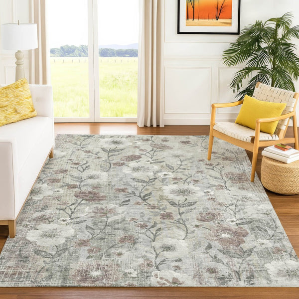 HomeRoots 5' X 8' Beige Sage And Brown Floral Area Rug - Durable, Washable, Stylish for Indoor & Outdoor Use 690616