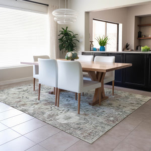 HomeRoots 5' X 8' Beige Sage And Brown Floral Area Rug - Durable, Washable, Stylish for Indoor & Outdoor Use 690616