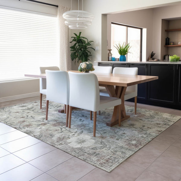 HomeRoots 5' X 8' Beige Sage And Brown Floral Area Rug - Durable, Washable, Stylish for Indoor & Outdoor Use 690616