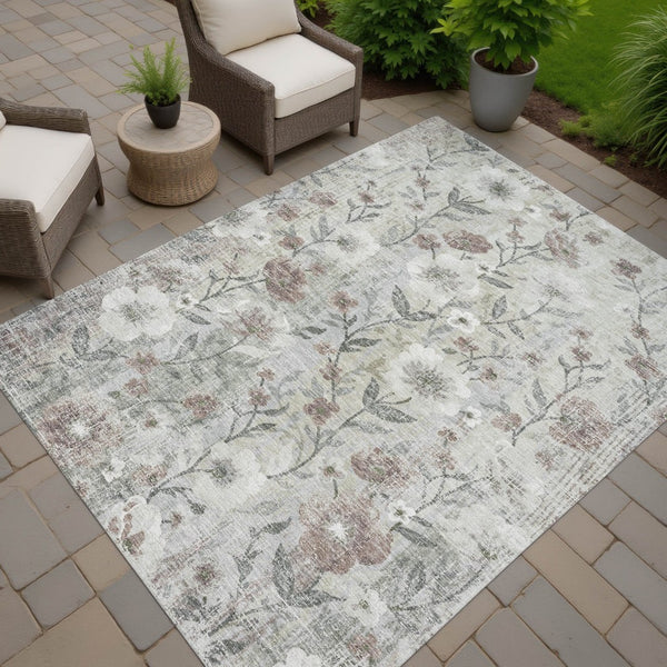 HomeRoots 5' X 8' Beige Sage And Brown Floral Area Rug - Durable, Washable, Stylish for Indoor & Outdoor Use 690616