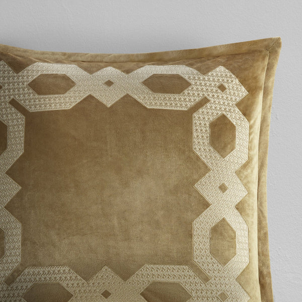 JLA Home Croscill Classics - European Velvet Embroidered Pillow Sham with Geometric Frame, Metallic Yarn Accents & Luxe Texture Gold CCL11-0023
