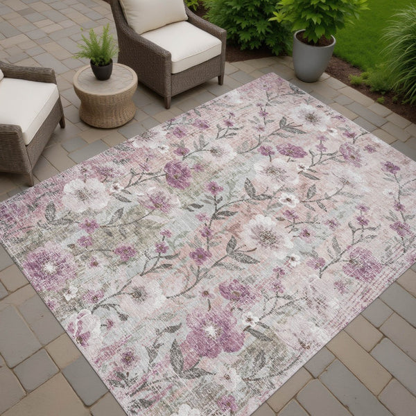 HomeRoots 5' X 8' Blush Silver & Mauve Floral Area Rug - Durable, Washable, Stylish for Indoor & Outdoor Use 690622