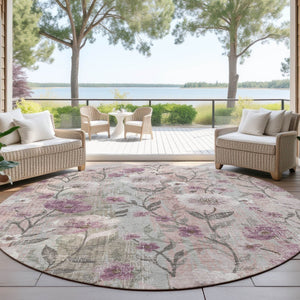 HomeRoots 8' Elegant Floral Round Area Rug - Washable, Versatile Indoor/Outdoor Decor for Any Space 690623