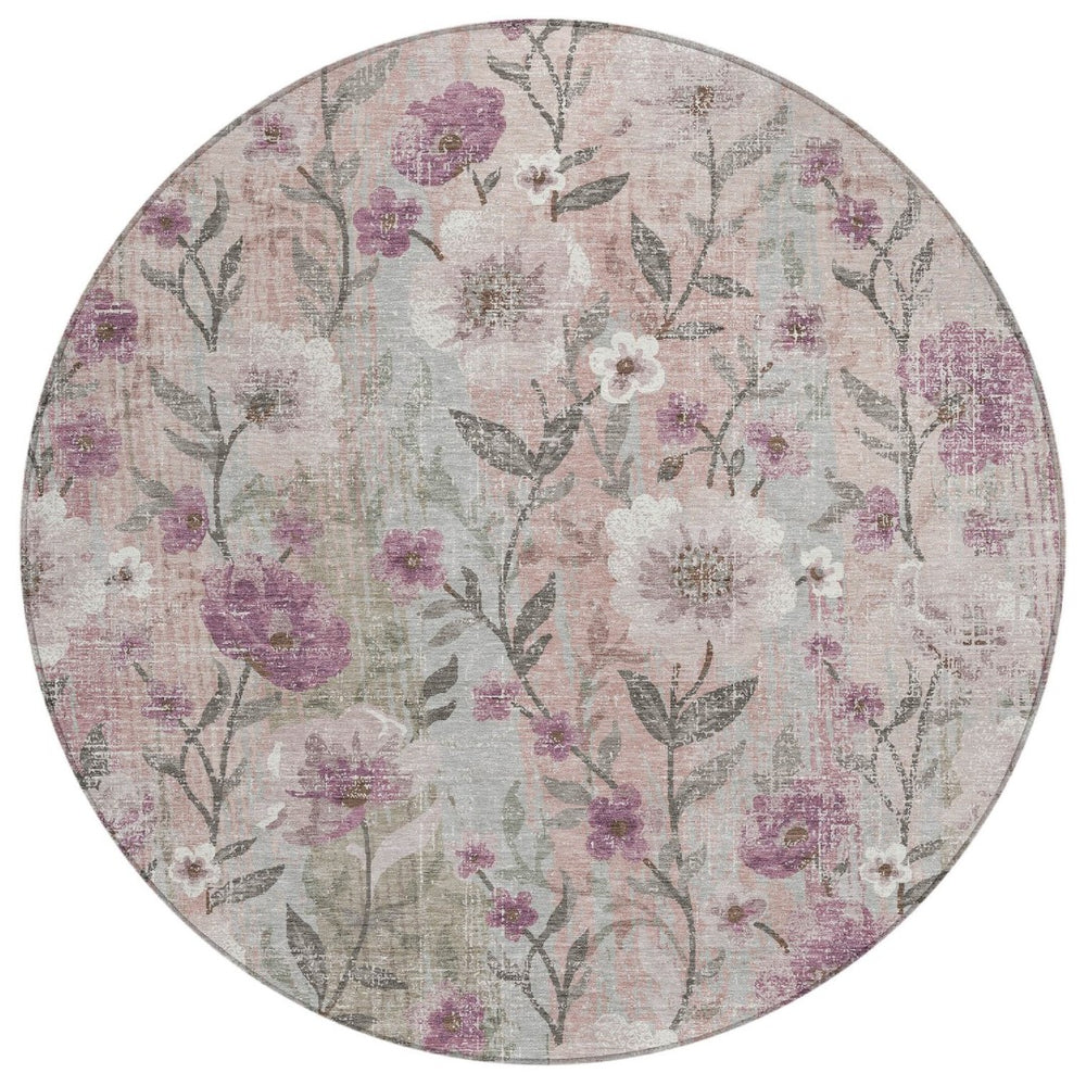 HomeRoots 8' Elegant Floral Round Area Rug - Washable, Versatile Indoor/Outdoor Decor for Any Space 690623