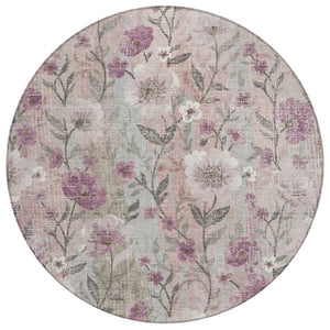 HomeRoots 8' Elegant Floral Round Area Rug - Washable, Versatile Indoor/Outdoor Decor for Any Space 690623