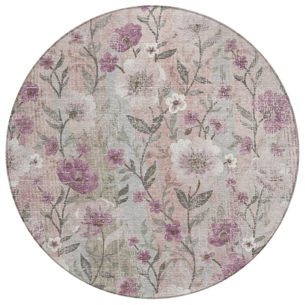 HomeRoots 8' Elegant Floral Round Area Rug - Washable, Versatile Indoor/Outdoor Decor for Any Space 690623